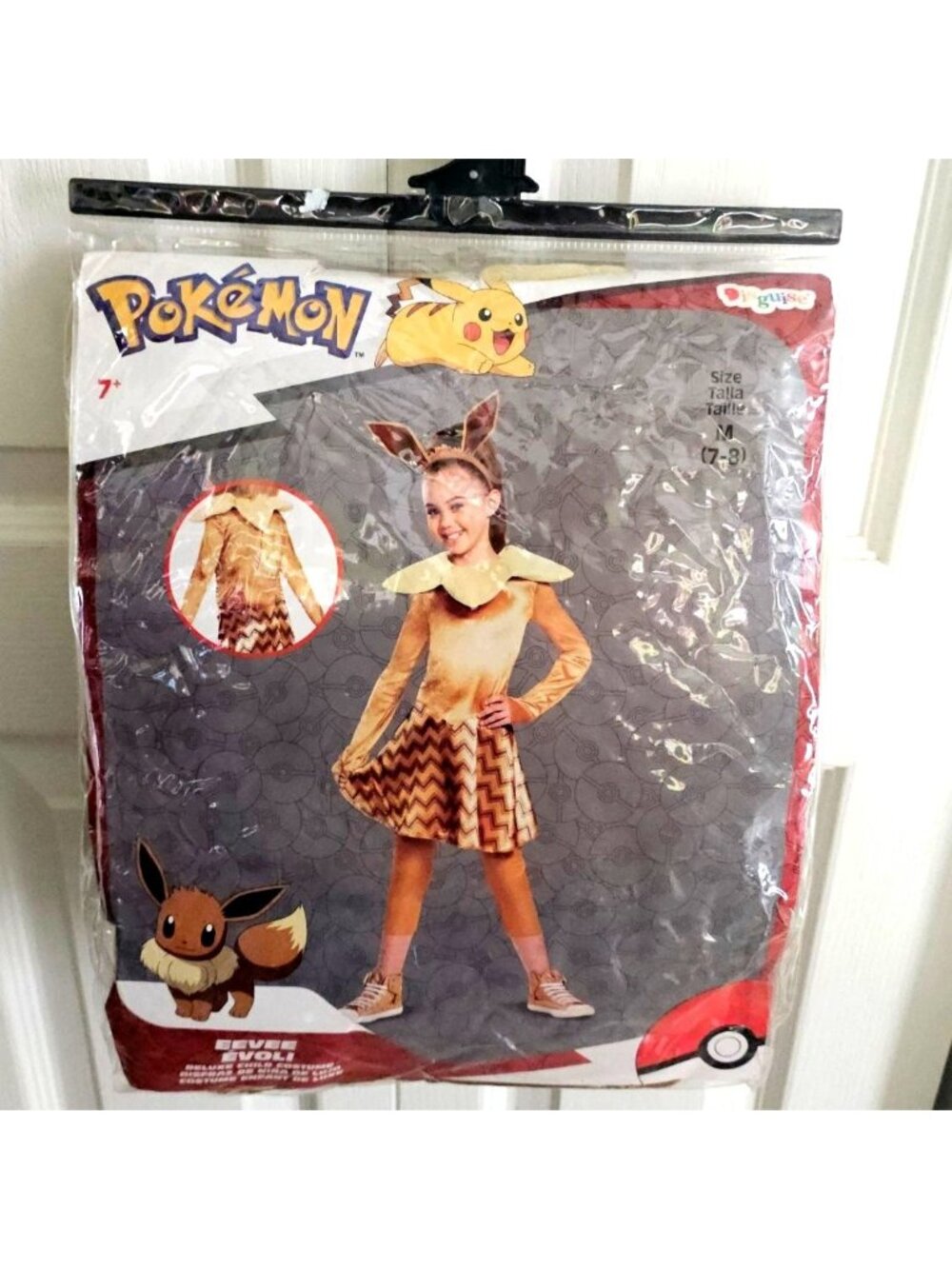 Pokemon Eevee Deluxe Costume Girls 7-8 Disguise Dress Ears Tail Kids Halloween